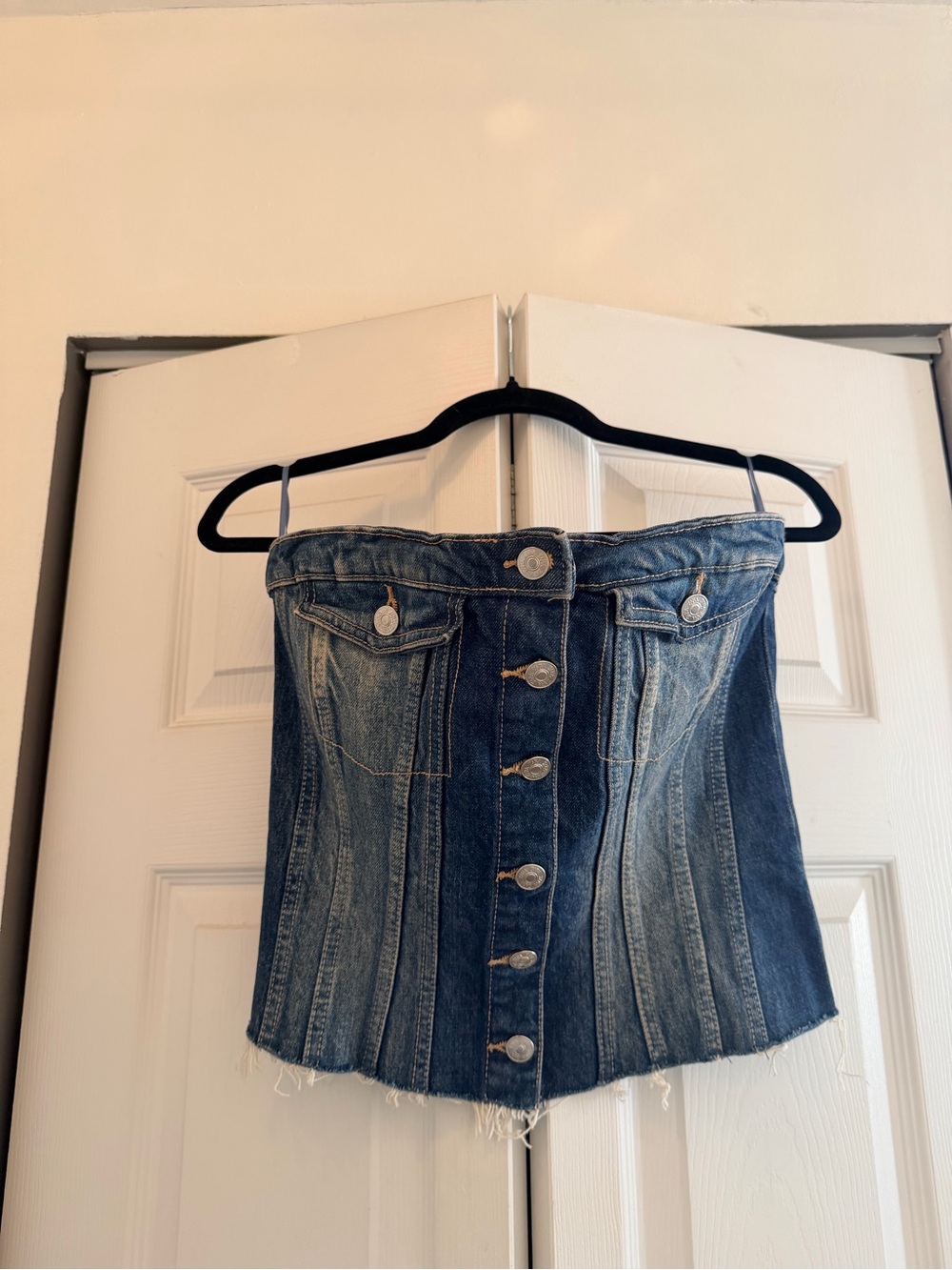 Zara Two-Tone Blue Denim Corset Mini Skirt